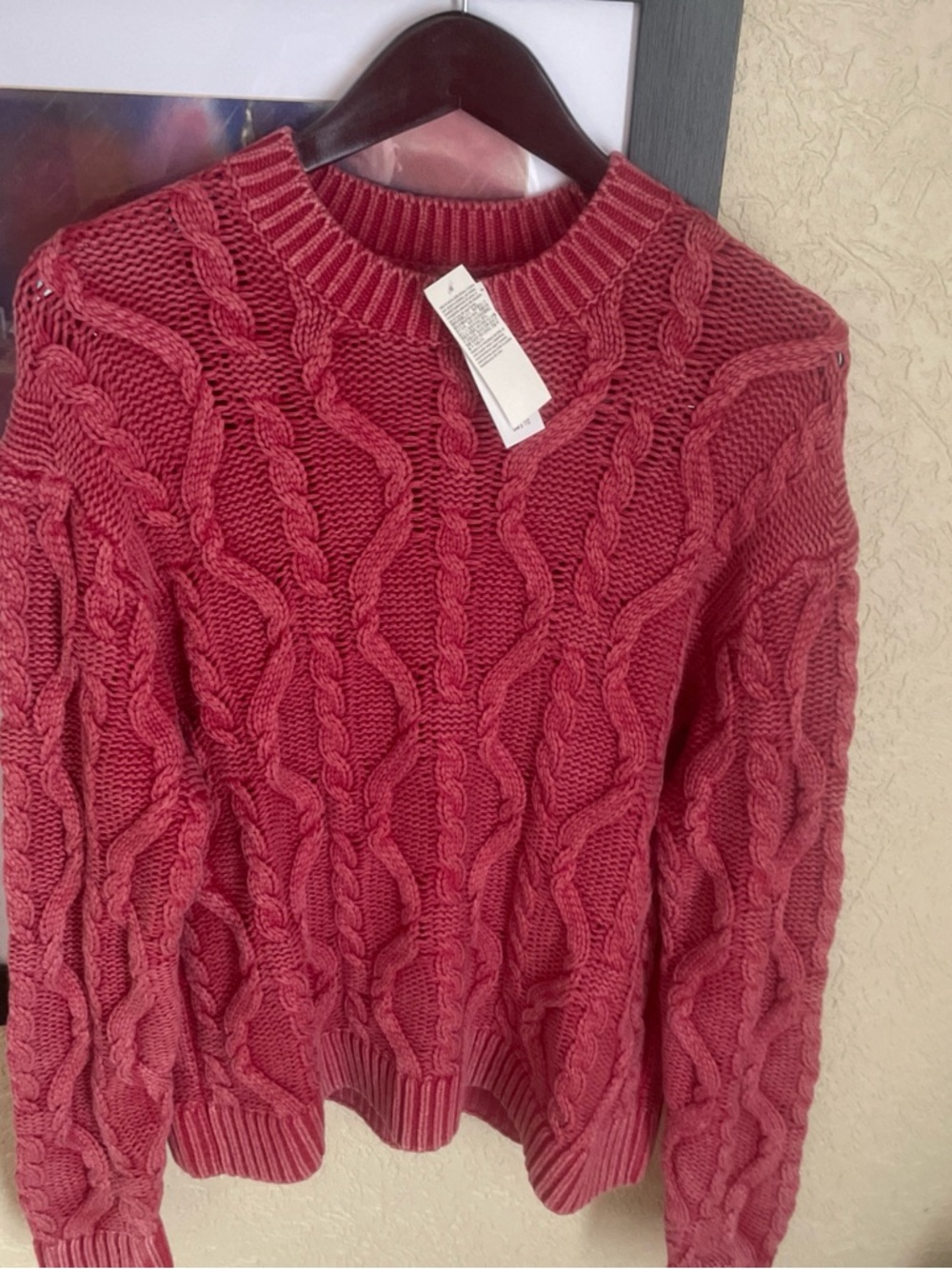 Abercrombie & Fitch Cable Knit Crewneck Sweater - Rose Red